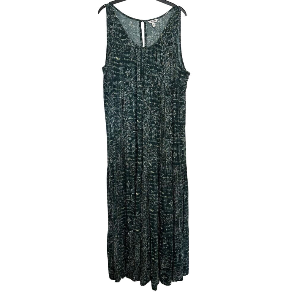 Sonoma Paisley Print Sleeveless Tiered Maxi Dress Size Large Boho Western Beach